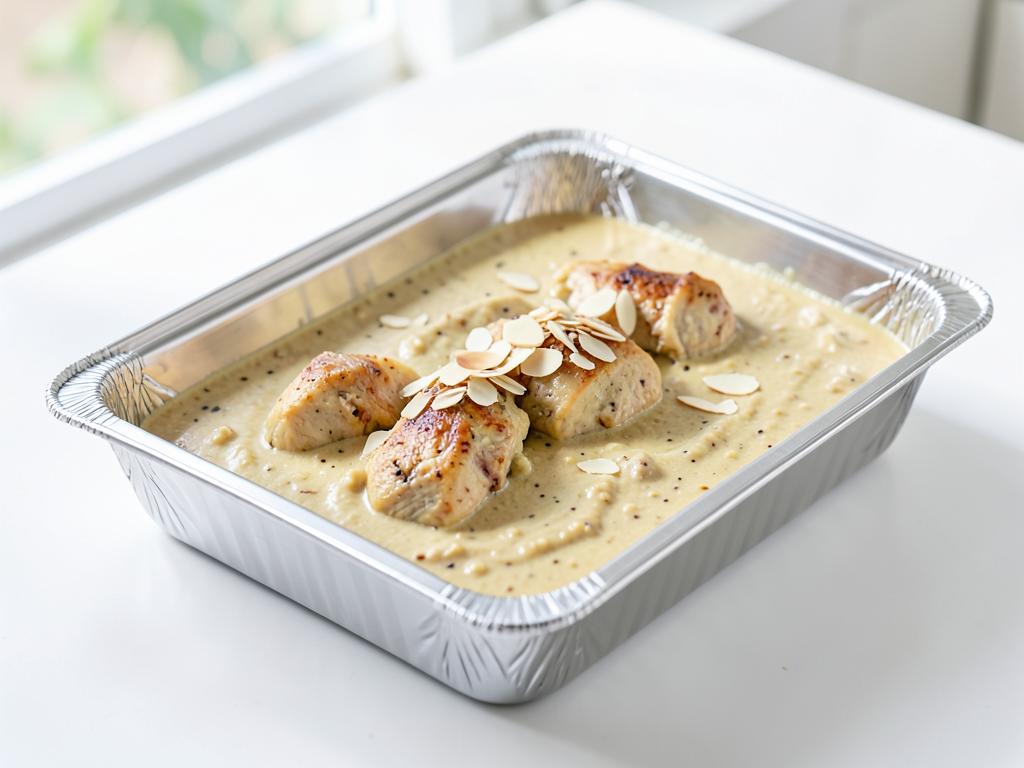 Chicken korma curry in a catering tray, mild halal foodservice curry