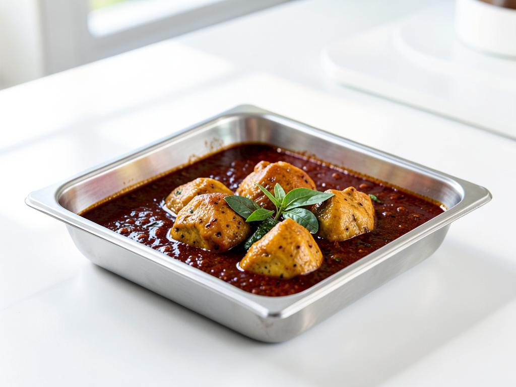 Chicken madras curry in a catering tray, hot halal wholesale curry